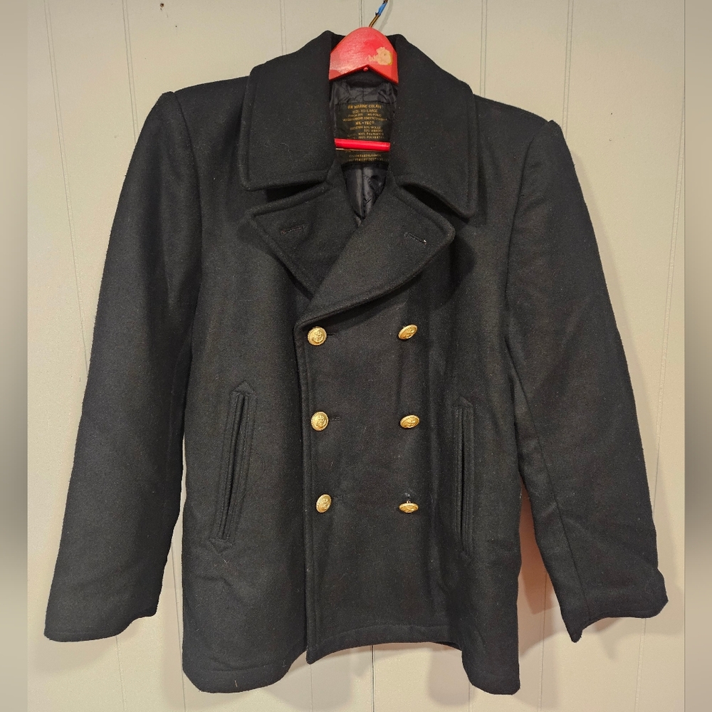 German Navy BW Marine Colani Wool Blend Pea Coat Mens Peacoat Black XS-Large